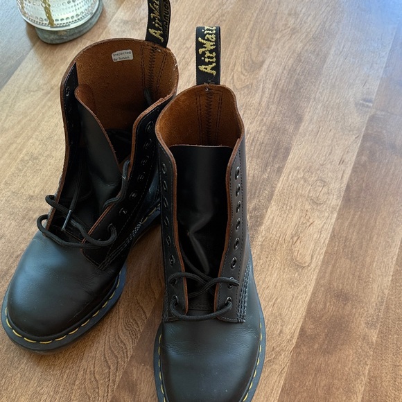Dr. Martens Black Leather Boots with Yellow Stitching - Picture 2 of 3